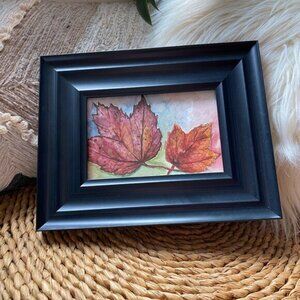 Original Watercolor - Black Frame - Fall Autumn Leaves Colorful